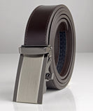 Cremson Mens Gift Genuine Leather Metal Automatic Buckle Track Mechanical Ratchet Dress Belt in Black, Brown, & Copper Straps