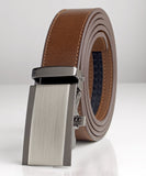 Cremson Mens Gift Genuine Leather Metal Automatic Buckle Track Mechanical Ratchet Dress Belt in Black, Brown, & Copper Straps