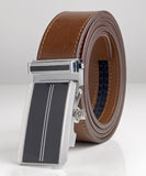 Cremson Mens Gift Genuine Leather Metal Automatic Buckle Track Mechanical Ratchet Dress Belt in Black, Brown, & Copper Straps