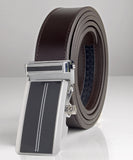 Cremson Mens Gift Genuine Leather Metal Automatic Buckle Track Mechanical Ratchet Dress Belt in Black, Brown, & Copper Straps